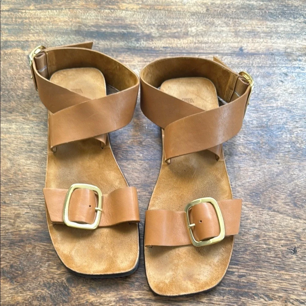 Zara leather sandals brown Strappy buckle size 41 - Picture 2 of 9